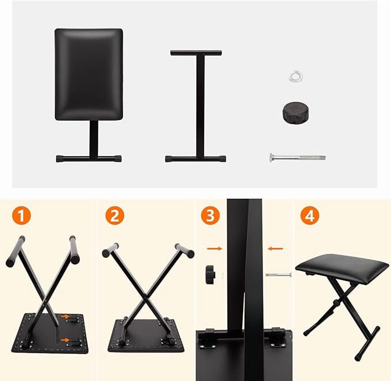 Geemuslly Keyboard Bench X-Style Height Adjustable 16.3-19.6in Padded Cushion Piano Stool Bench Keyboard Chair for Keyboards Piano
