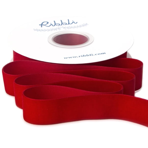 Cinta de terciopelo Ribbli de poliéster rojo oscuro de 2,5 cm x 9 m