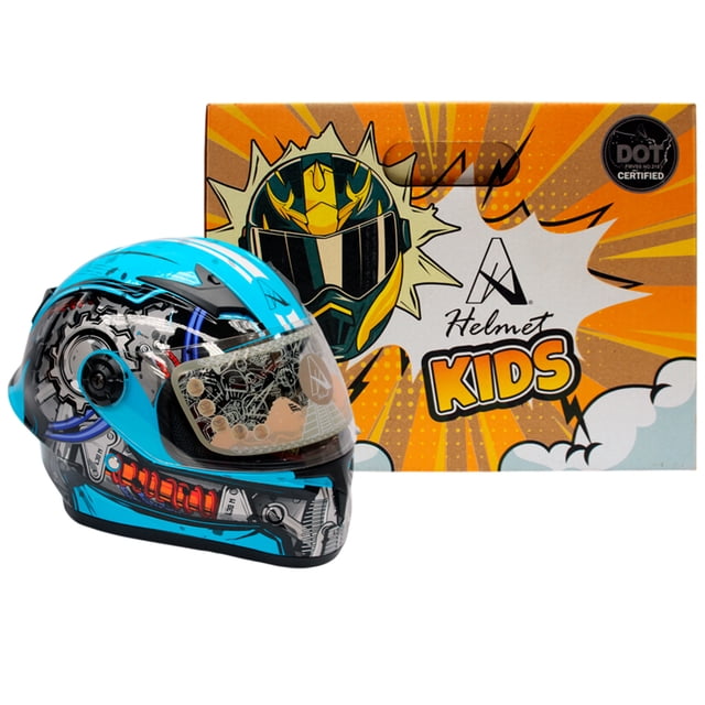 CASCO PARA MOTO CERRADO INFANTIL BUMBLE POCKET SPEED A-HELMET VISOR TRANSPARENTE CERTIFICADO DOT AZUL BRILLANTE TALLA L