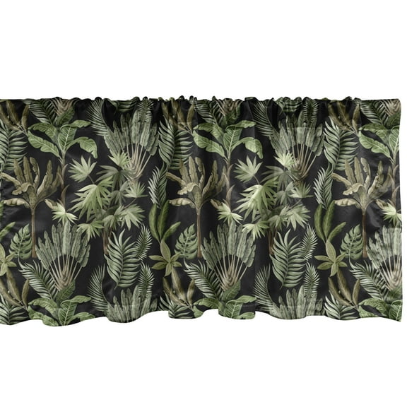 Ambesonne Jungle Foliage Window Valance, Palm Banana Trees, 54" X 18", Charcoal Grey Multicolor