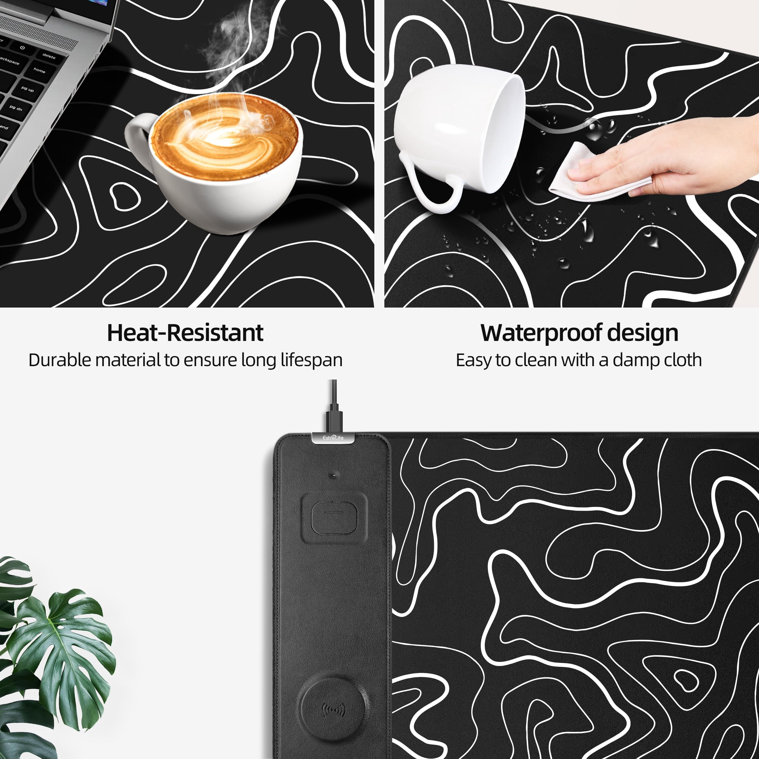 Extrelife RGB Gaming Mouse Pad with Magnetic Wireless Charger, Large Mouse Mat with 15W Fast Charging for Home, Office, School