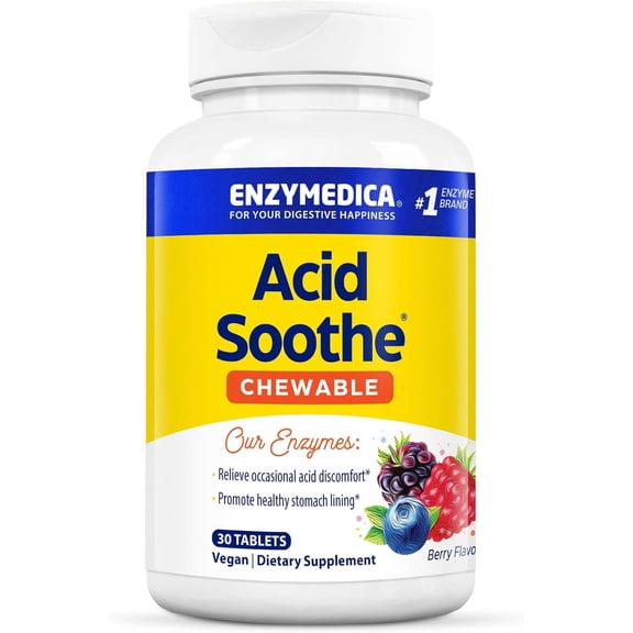 Enzymedica, Acid Soothe Chewable, Eases Occasional Acid Discomfort, Vegan, 30 Tablets