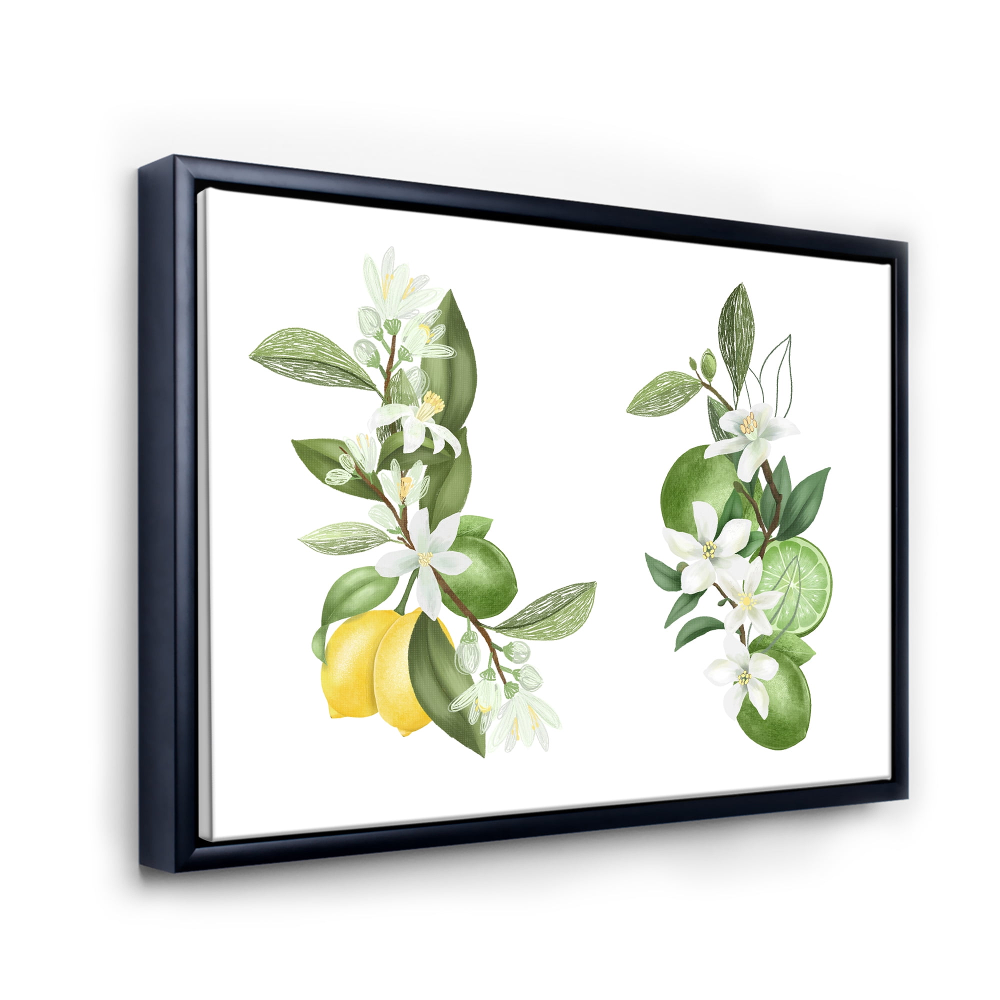 Bouquets Of Blooming Lemon Tree Branches on White 20 in x 12 in Framed Painting Canvas Art Print, by Designart
