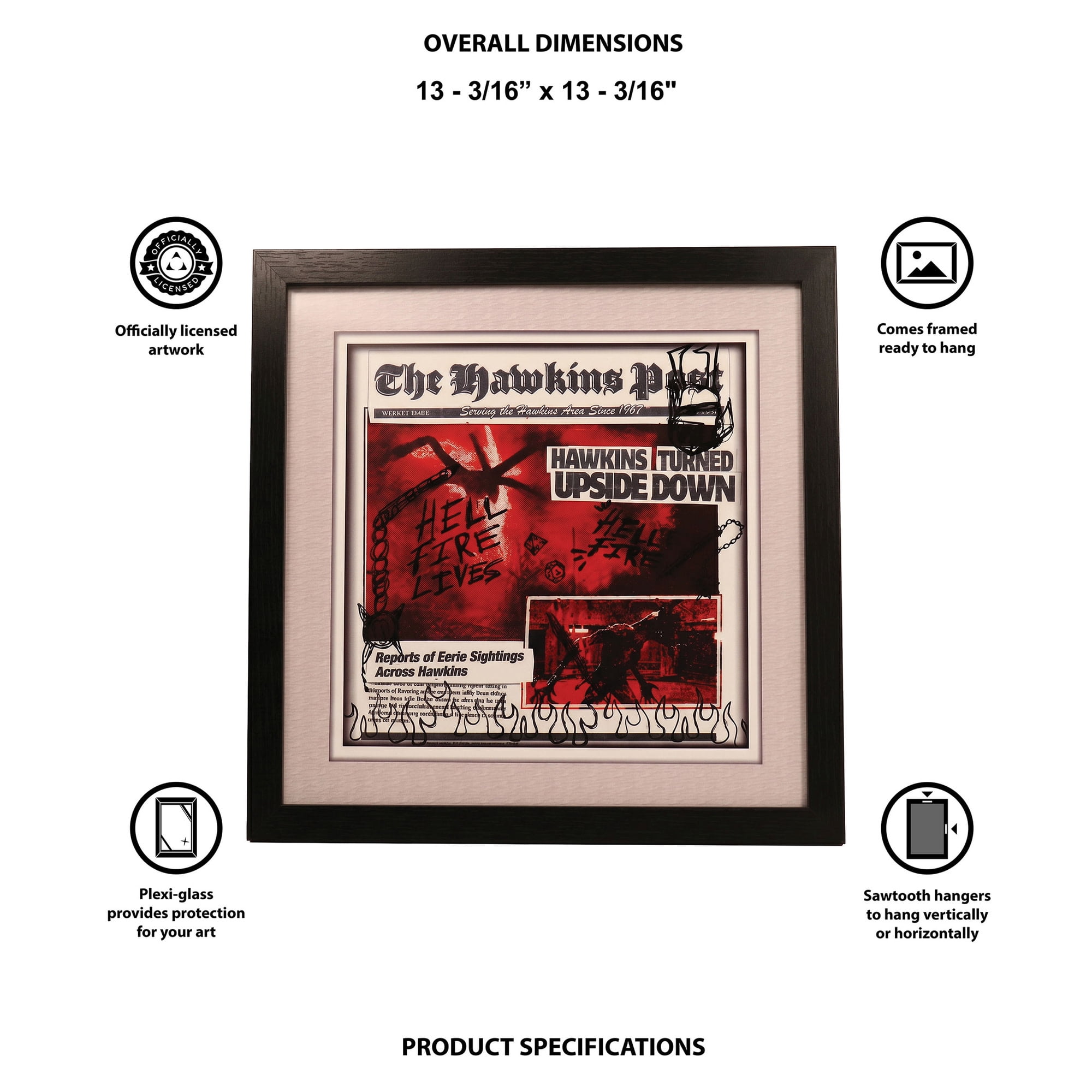 Pyramid America: Stranger Things: The Hawkins Post - 12x12 Faux Matted Framed Print - Plexi, Series Artwork, Licensed Netflix Wall Decor, Collectible