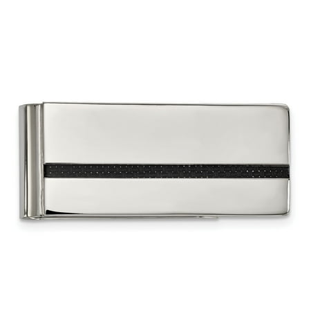 Black Money Clip - Stainless Steel Polished Black Carbon Fiber Inlay Money Clip