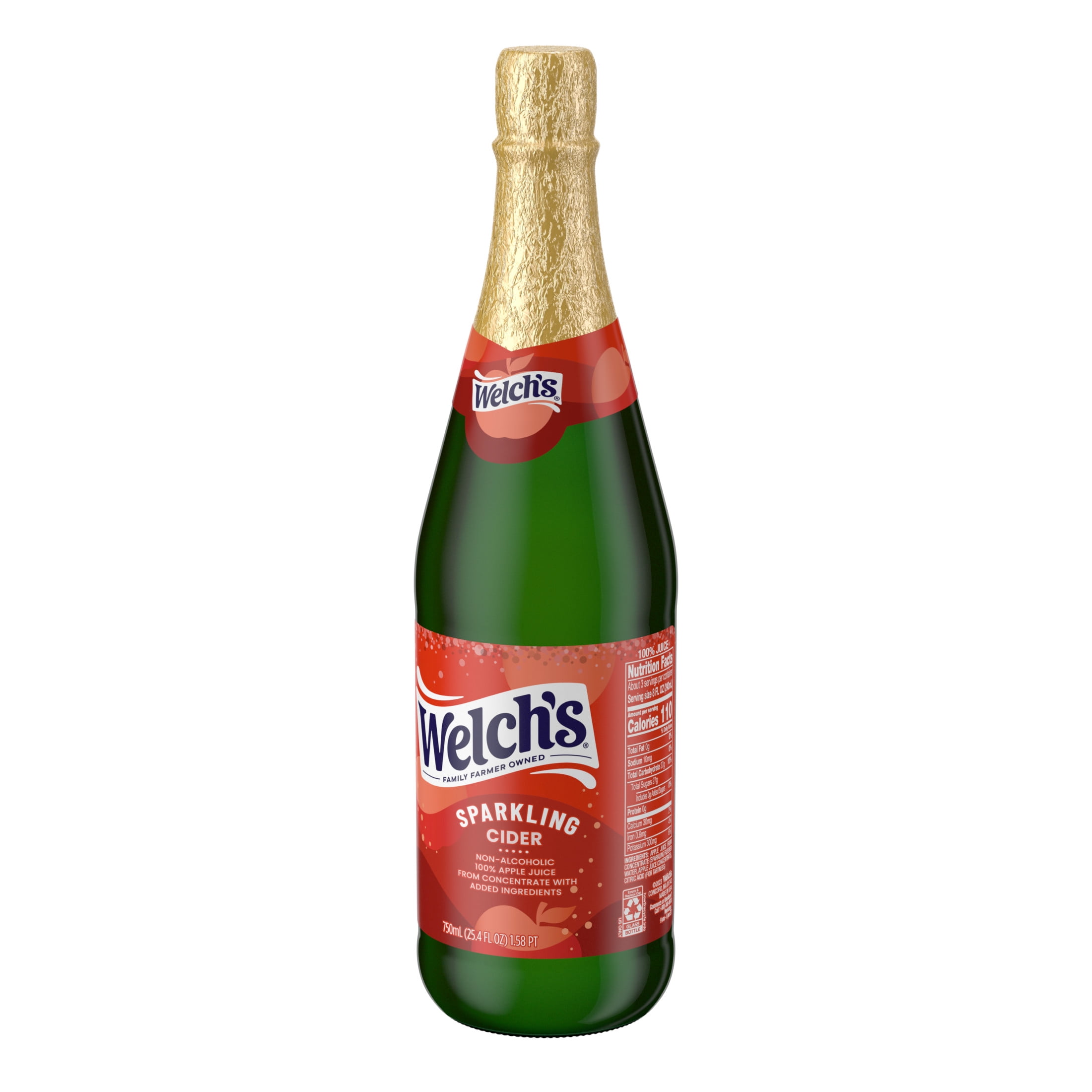 Welch's Non-Alcoholic Sparkling 100% Apple Juice, Cider, 25.4 fl oz Bottle