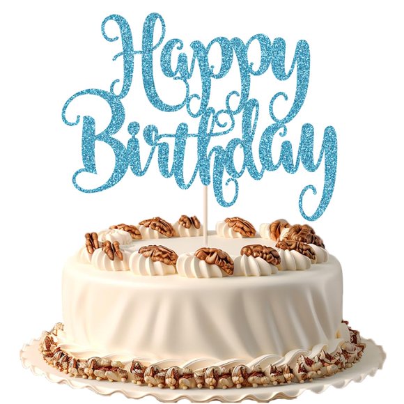 Decoración para tartas FMiyunea con purpurina para cumpleaños, color azul claro