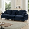 thumbnail image 4 of Lisonu 3-Seater Mid-Century Convertible Sofa, Large Blue Chenille Couch with Removable Skirt and Spindle Legs, 4 of 21