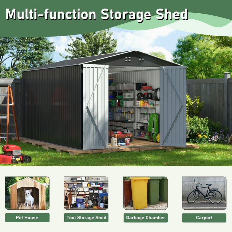 める⑧ HOGYME Large 8'x12' Outdoor Metal Shed with Lockable Doors & Air