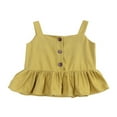 thumbnail image 3 of EnJoCho Baby Girl Floral Romper Baby Girls Sleeveless Strap Ruffle Vest Button Up T Shirt Tops Shorts 2Pcs Set Summer Outfits Little Girl Solid Trendy Clothing Set 12-18 Months, 3 of 8
