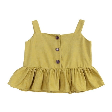 

kpoplk Girls Clothes Outfits Baby Girls Sleeveless Halter Bowknot Crop Top T-Shirt Button A-line Skirts 2Pcs Summer Outfits(Yellow)