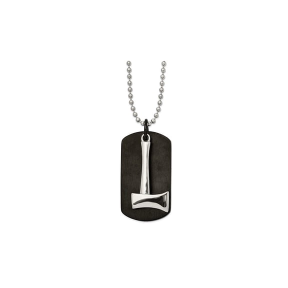 Mens Stainless Steel Axe Dog Tag Pendant Necklace with Chain (24 inches)