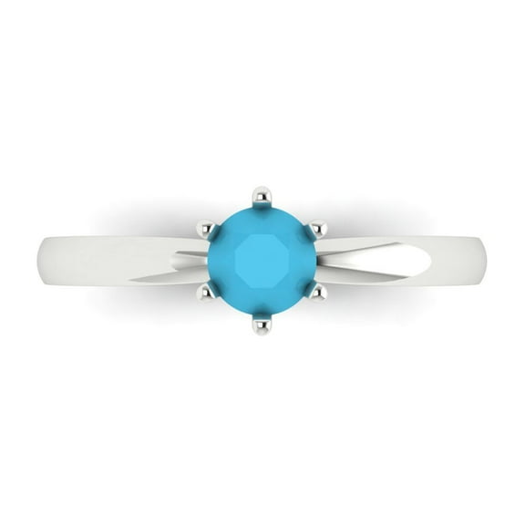 Clara Pucci 14K White Gold 0.5ct Turquoise Solitaire Ring for Women