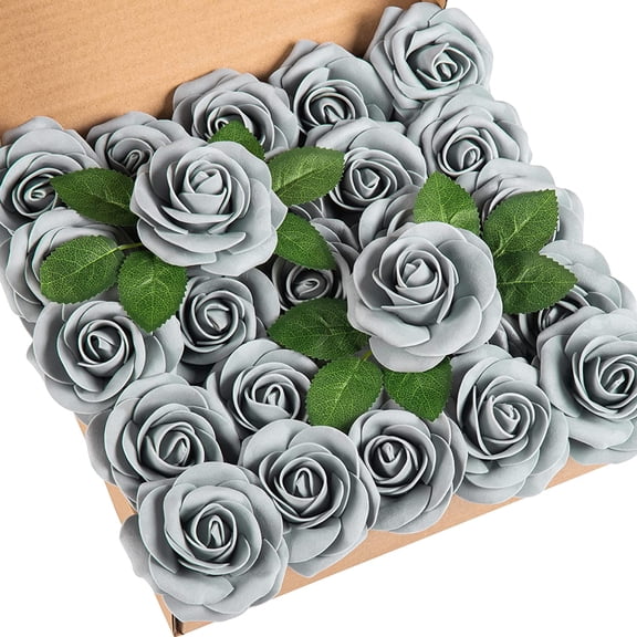 25Pcs Artificial Roses Flowers Fake Roses with Stems Real Touch Foam Flowers for DIY Wedding Bouquet Baby Shower Centerpiece Floral Arrangement Party Home Decor(Black)