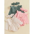 thumbnail image 3 of Michellecmm  Baby Girls Romper Dress Solid Color Ruffled Trim Jumpsuits Headband, 3 of 9