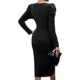 thumbnail image 3 of Vestido Midi de Fiesta para Mujer, Cuello Redondo, Color Liso, Abertura Lateral, Corte Ajustado, Larga Negro XXL, 3 of 7