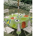 thumbnail image 3 of Square Outdoor Tablecloth with Umbrella Hole Green Balls Outside Table Cloth Waterproof Patio Table Cover Baseball Tennis Basketball Football Zipper Tablecloths for Picnic Party Camping 60x60 Inch, 3 of 8