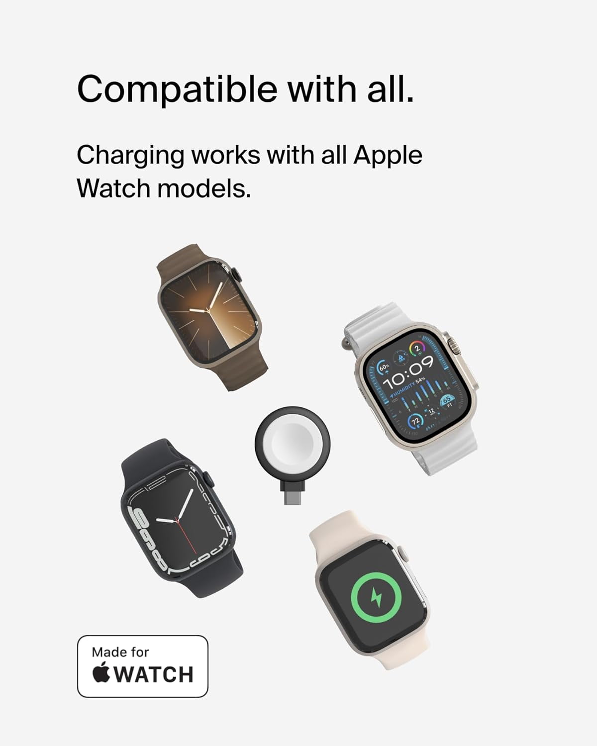 Belkin Portable USB-C Apple Watch Charger - MFi-Certified USB-C Charger for Apple Watch Series 9, Series 8, Series 7, Ultra, & More - Type C Charger Compatible w/MacBook, iPhone 16, & More - Black