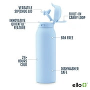 Ello Flip & Fill 32oz Insulated Stainless Steel Water Bottle, Leak-Proof Straw Lid, Blue