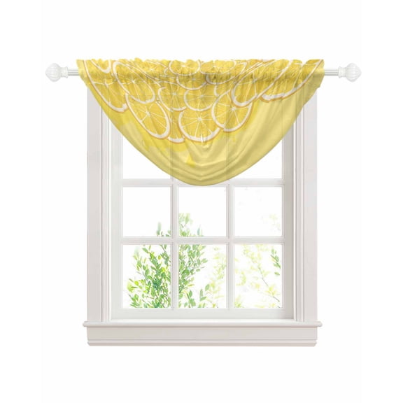Yellow Lemon Sheer Waterfall Valance Curtains for Window, Summer Botanical Watercolor Modern Art Rod Pocket Sheer Topper Swag Curtains for Living Room, Kitchen 38.5"W x 47.2"L, 1 Panel