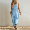 thumbnail image 6 of Women's Cotton Loose Fit Suspender Jumpsuit with Pockets, Mid Elastic Waist Solid Color, Casual Sleeveless Jumpsuit, Summer Beach Outdoor Work Vacation, Womens Jumpsuit | UKHCCC,Light Blue L, 6 of 8