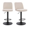 thumbnail image 1 of Set de dos bancos para barra giratorios con asiento acolchado en tela Lino de altura ajustable en estructura en negro mate. SET19357 BK BEIGE LINO, 1 of 4