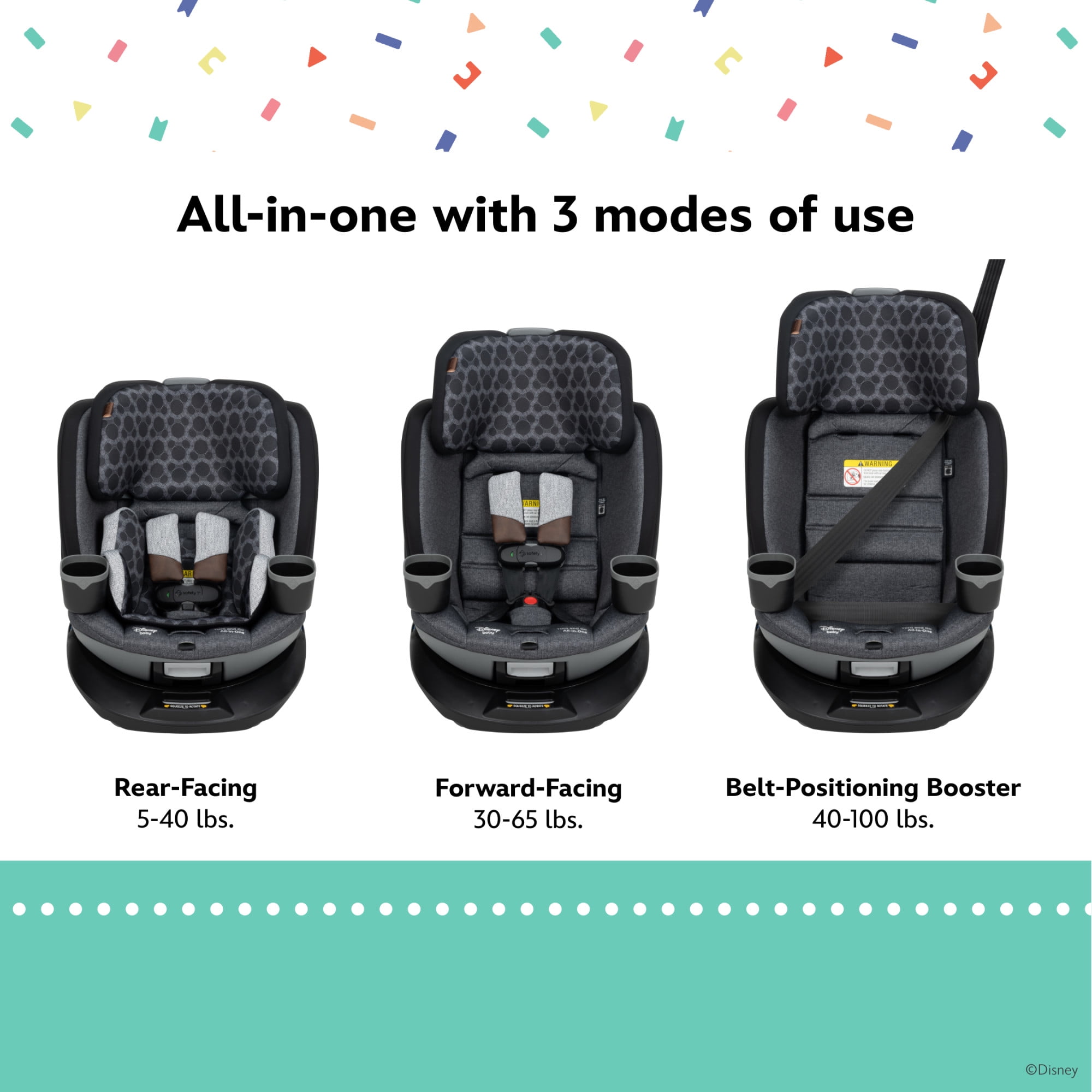 Disney Baby Turn and Go 360 Rotating All-in-One Convertible Car Seat, Vintage Disney