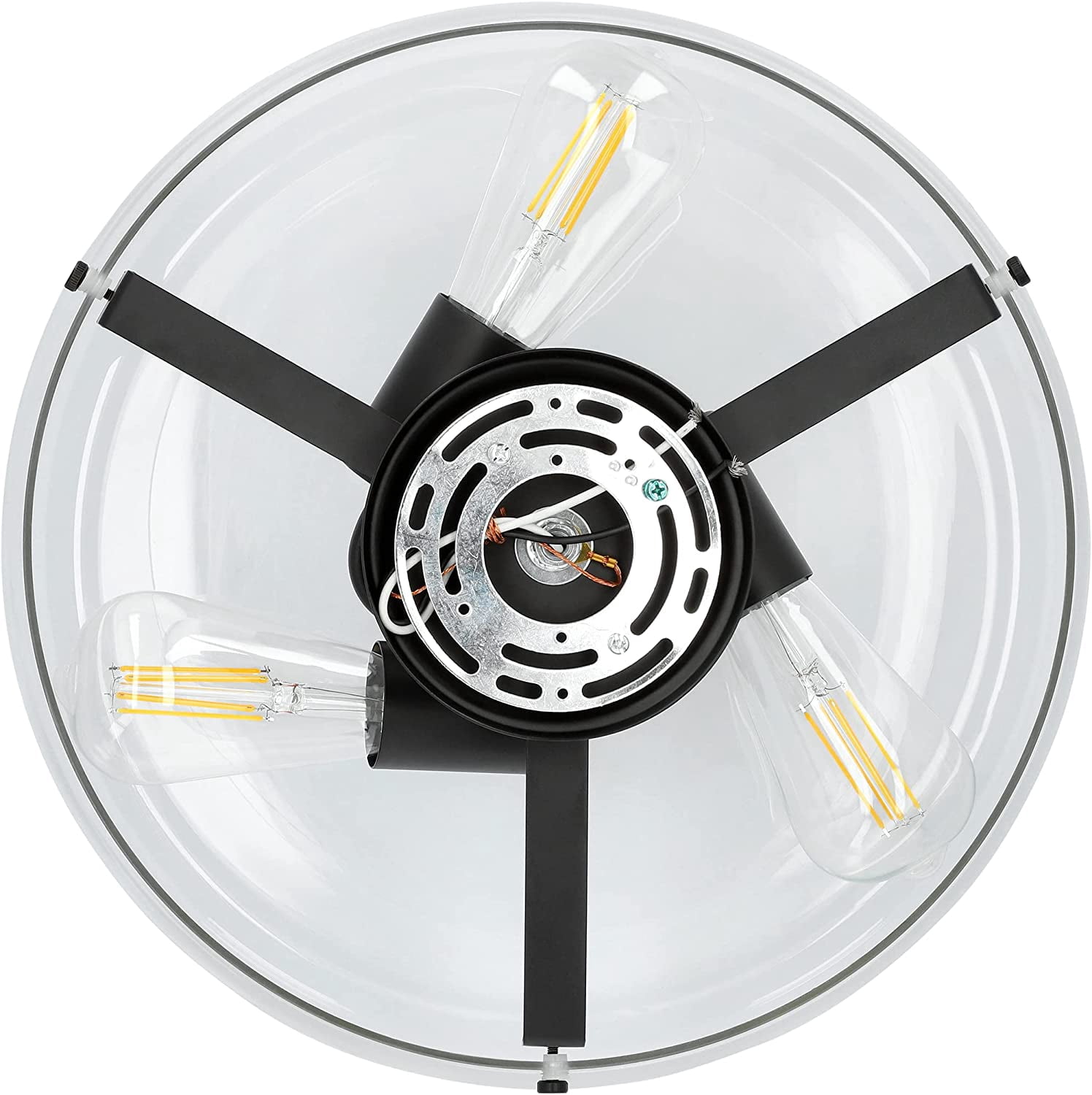 Luminance Stella Black 3 LT 100W Flush Mount Ceiling Light | Modern Metal Fixture with Round Clear Glass Shade F27024-31