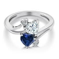thumbnail image 3 of Gem Stone King 925 Sterling Silver White Moissanite Blue Created Sapphire and White Lab Grown Diamond Ring for Women (1.63 Cttw, Heart Shape 6MM, Gemstone Birthstone, Size 8), 3 of 6