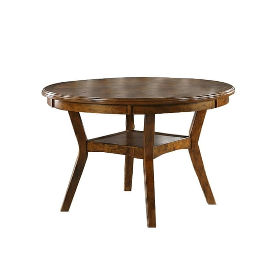 Benjara 47" Modern Wood Dining Table with Boomerang Legs and Round Top in Brown