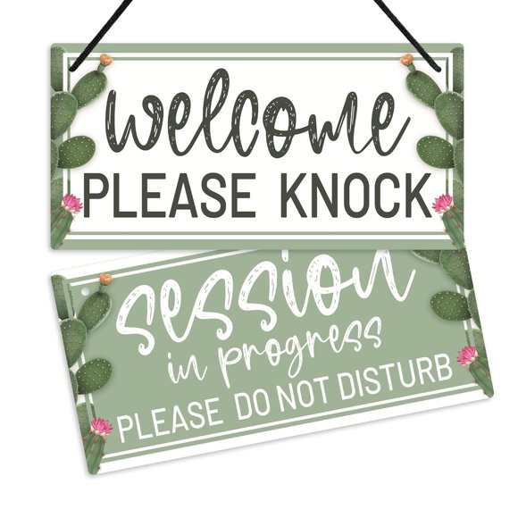Putuo Decor Welcome Sign, Session in Progress Door Sign for Treatment, Hotel, Spa, 10x5 Inches PVC Botanical Plaque