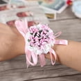 thumbnail image 3 of Hermosa cinta de mano flor nupcial dama de honor muñeca ramillete decoraciones de boda de graduación (rosa), 3 of 4