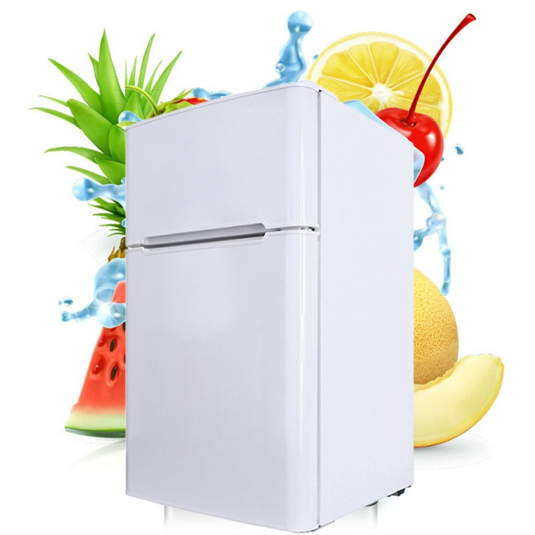 Mini Fridge, Low Noise Dorm Refrigerator with freezer, 2 Door Beverage  Refrigerator with Capacity of 90L/3.2CU.FT for Kitchens, Small Apartments  Mini Bars Offices Tiny Homes Cabins RVs, White, Q5893 