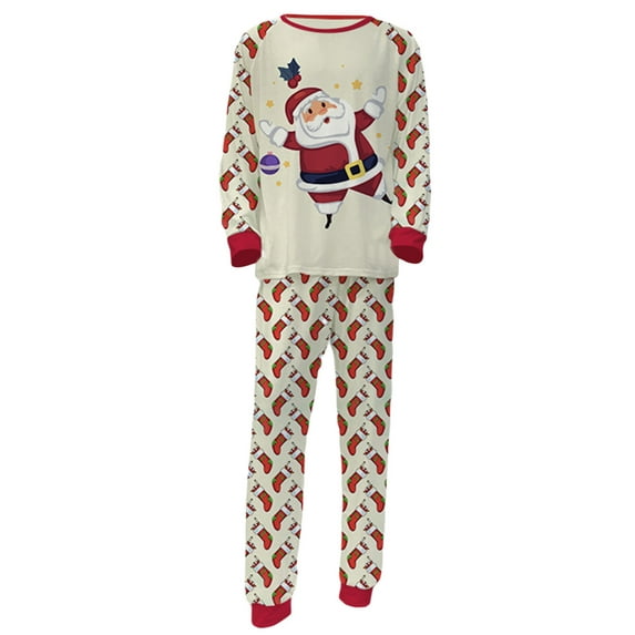 Family Matching Christmas Pajamas Sets Long Sleeve Santa Claus Print Tops + Xmas Socks Print Pants