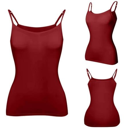 CHCNHAC Camisole Tops for Women Built In Bra Spaghetti Strap Padded Camisole Basic Square Neck Tank Top Sexy Summer Summer Outfits for Women 2025 Vacation Wine 4XL