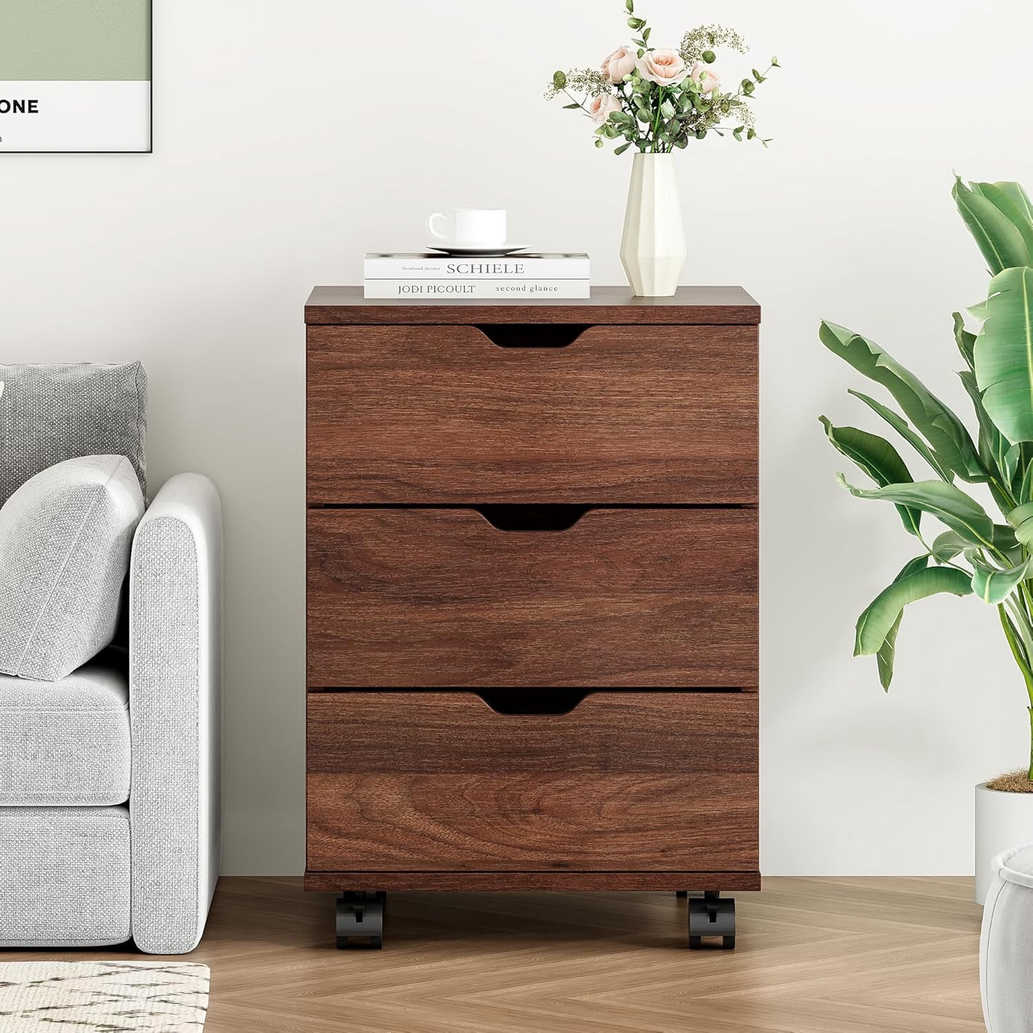 Farini 3-Drawer File Cabinet for Home Office, Mobile Wooden File Cabinet, for Under Desk Storage, Brown, Non-Assembled