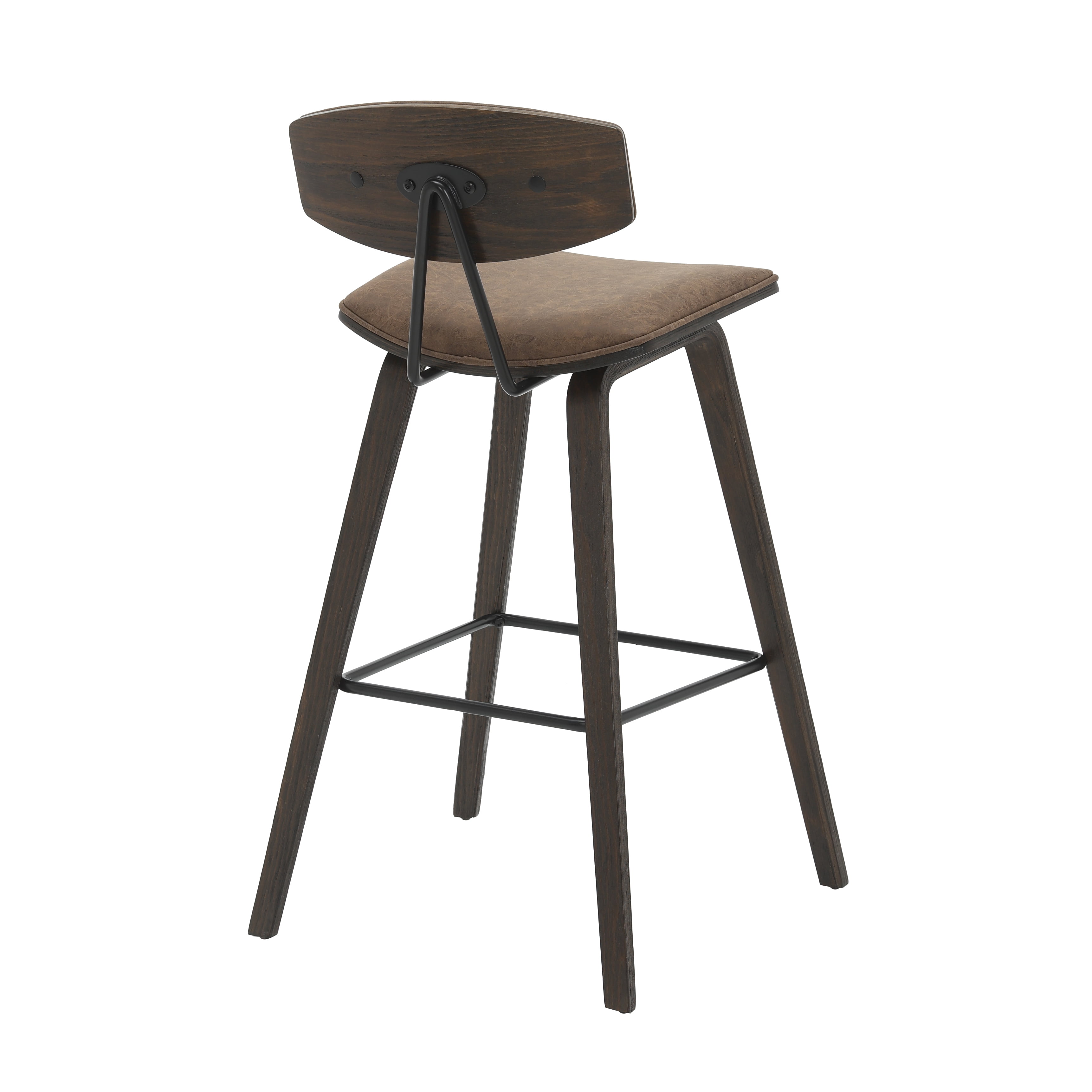 Fox 38 in. H Bar Height Vintage Dark Brown Curved Back Wood Bar Stool with Faux Leather Seat Set of 2