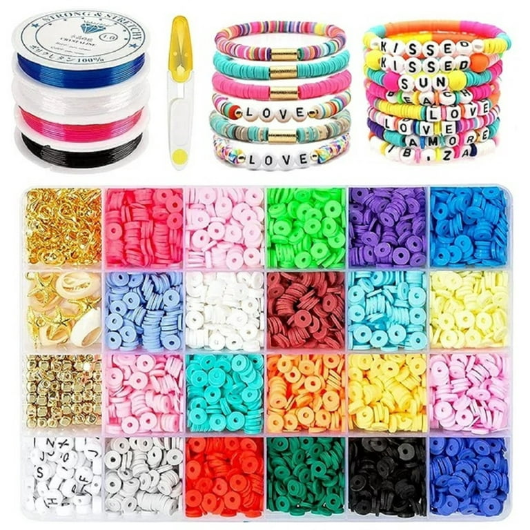 Funtopia Clay Beads for Jewelry Making, Flat Round Disc Bracelet Making  Kit, Friendship Bracelets Kit with Elastic Strings for Necklace Earring,  DIY Crafts Kit for Girls Ages 8-12, Gift for Teen Girls 
