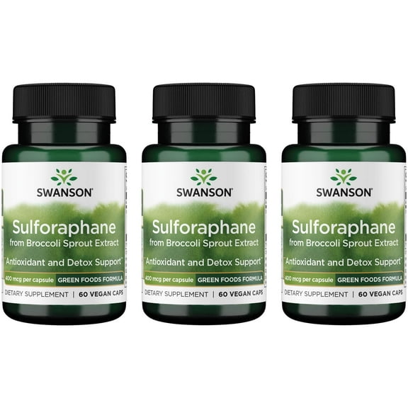 Swanson Sulforaphane - Broccoli Sprout Extract Supporting Cellular, GI Tract, and Liver Health - Natural Supplement Standardized to 0.4% Sulforaphane - (60 Veggie Capsules, 400mcg Each) (3 Pack)