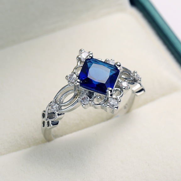 Vintage Silver Ring 925 Sterling Silver Perfect Princess Cut Zircon Crystal Bohemia Sapphire Diamond Wedding Ring (8)
