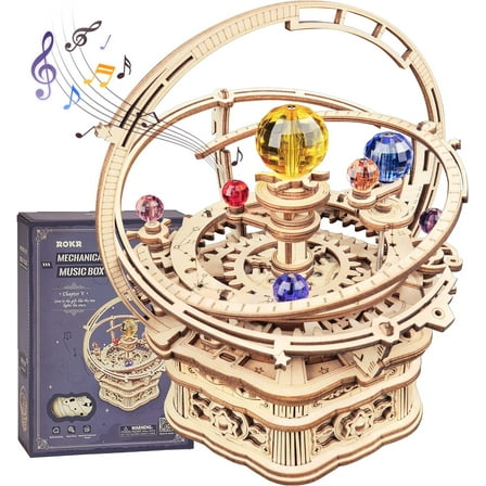 ROKR Wooden Puzzle - 84 Pieces 3D Mechanical Music Box Kit - Starry Night Series - Creative Gift for Kids