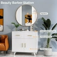 thumbnail image 3 of OmySalon Salon Stations for Hair Stylist, Styling Station Wall Mount Barber Station with Round Mirror & Hair Dryer Holders, Salon Storage Cabinet for Beauty Spa Dresser, White, 3 of 8