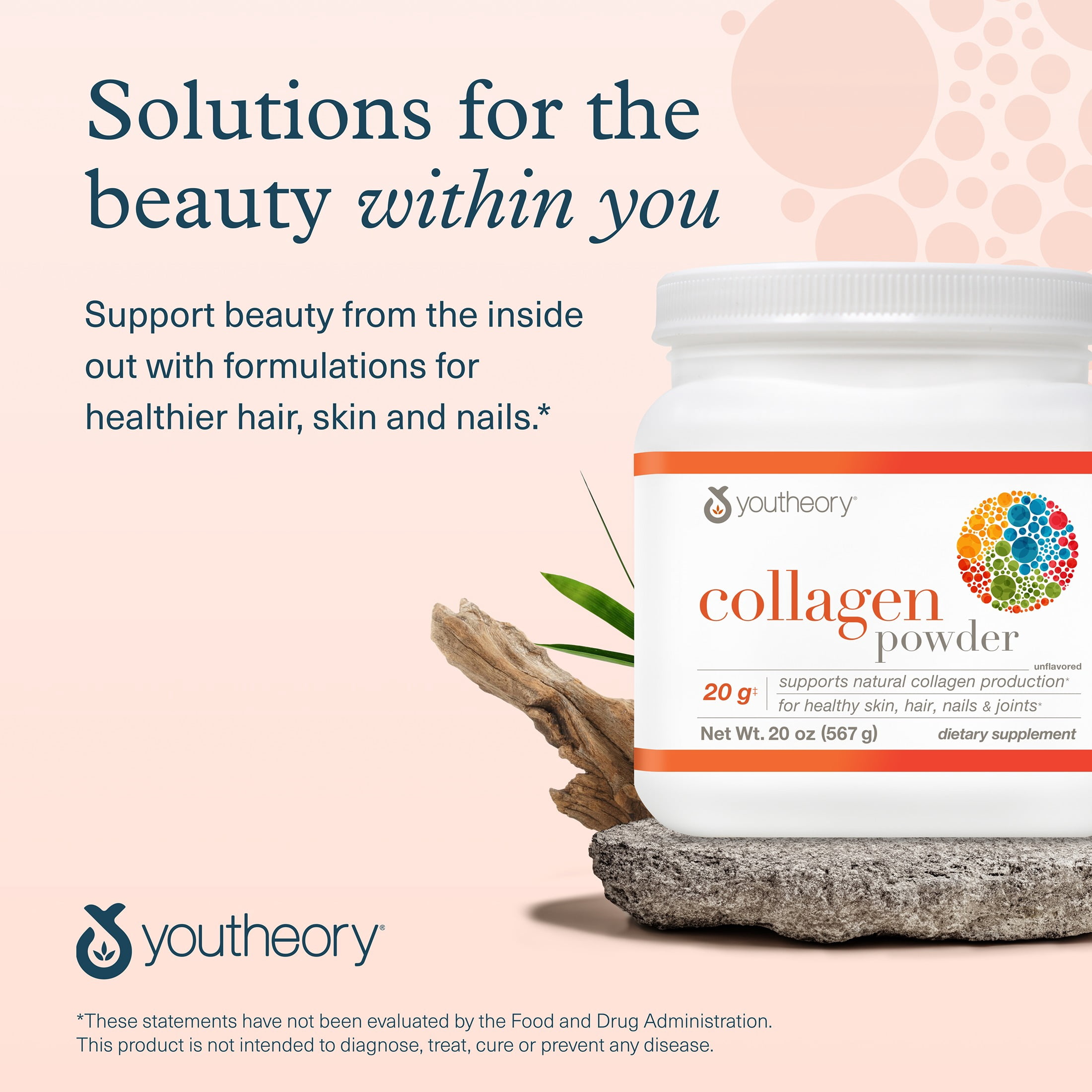 Youtheory Collagen Powder - 20 g Hydrolyzed Collagen Peptides - With Vitamin C, Biotin & Amino Acids - Supports Joint & Bone Health* - Unflavored - 20 oz (21-Day Supply)