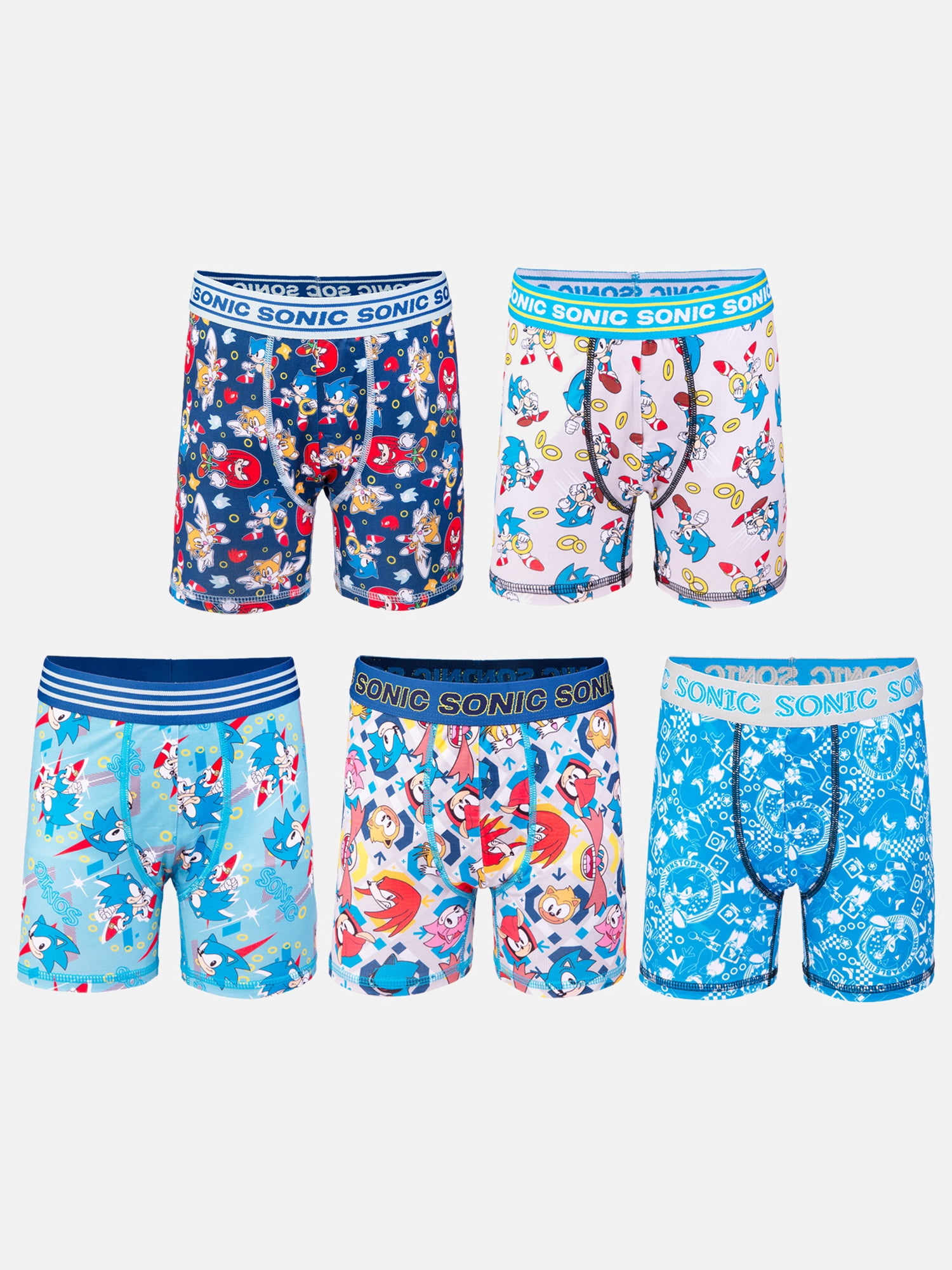 Sonic Boys Athletic Boxer Brief Character Underwear, 5-Pack, Sizes XS-M
