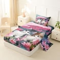 thumbnail image 2 of Erosebridal Kawaii Cat Kitten Twin Sheet Sets,Pink Lotus Flowers Bedding For Girls Kids 3-Piece, 2 of 6