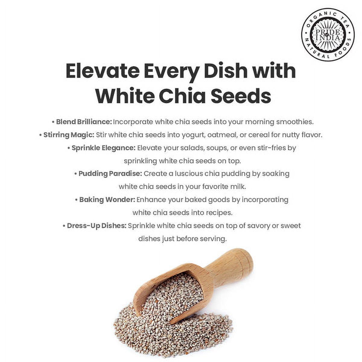 Pride of India Whole White Chia Seeds, 20 oz Jar, Pack of 6