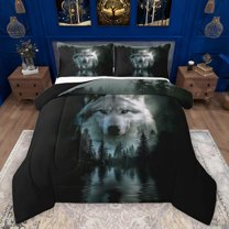 Castle Fairy 3-Piece Queen Size Comforter Set - Wolf Wildlife Print