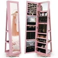 thumbnail image 1 of Costway 360° Rotatable Jewelry Cabinet Armoire 2-in-1 Lockable Mirrored Pink, 1 of 9