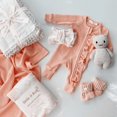 thumbnail image 5 of Coerni Toddler Baby Girls Solid Romper Clothes +Hairband Cotton Linen Ruffle Jumpsuit Fall Onesie Toddler Crawling Outfits, 5 of 9