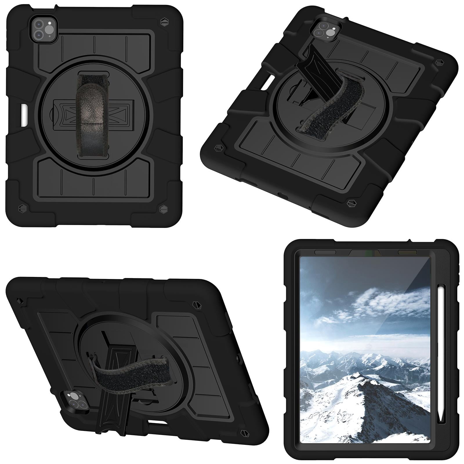 Shockproof Case for Apple iPad Air 11 Inch M4 M3 M2 2026/2025/2024, with Pencil Holder iKids Friendly Hand Strap Shoulder Strap Kickstand Anti-Scratch Case Cover for iPad Air 11",Black